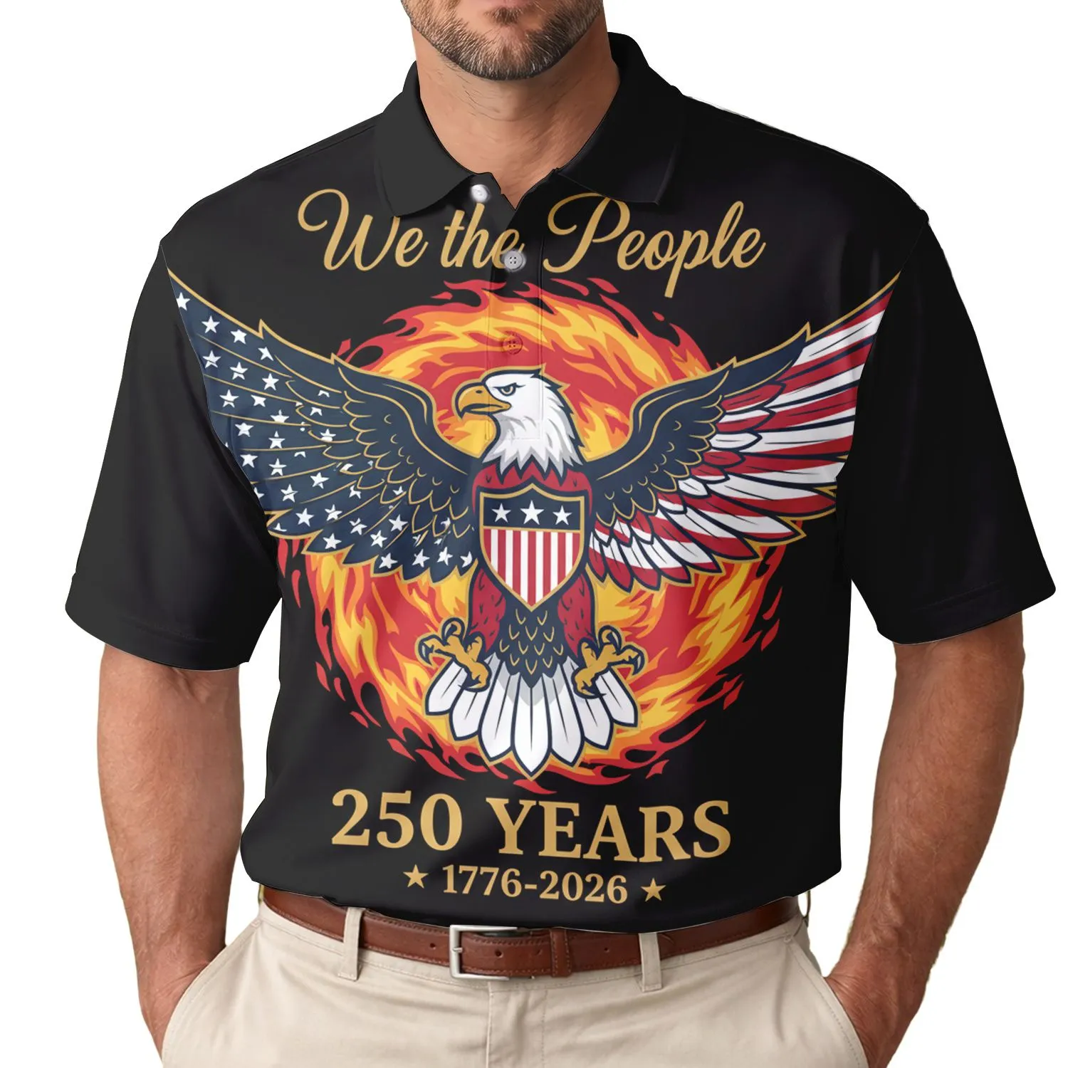 America 250th Anniversary Bald Eagle Flag Emblem We The People 1776-2026 Patriotic Men's Polo Shirt (Lightweight) - 1