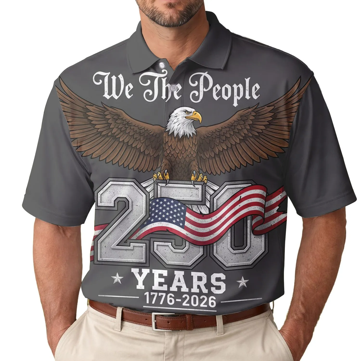 America 250th Bald Eagle We The People 1776-2026 Patriotic Polo Commemorative Men's Polo Shirt (Lightweight) - 1