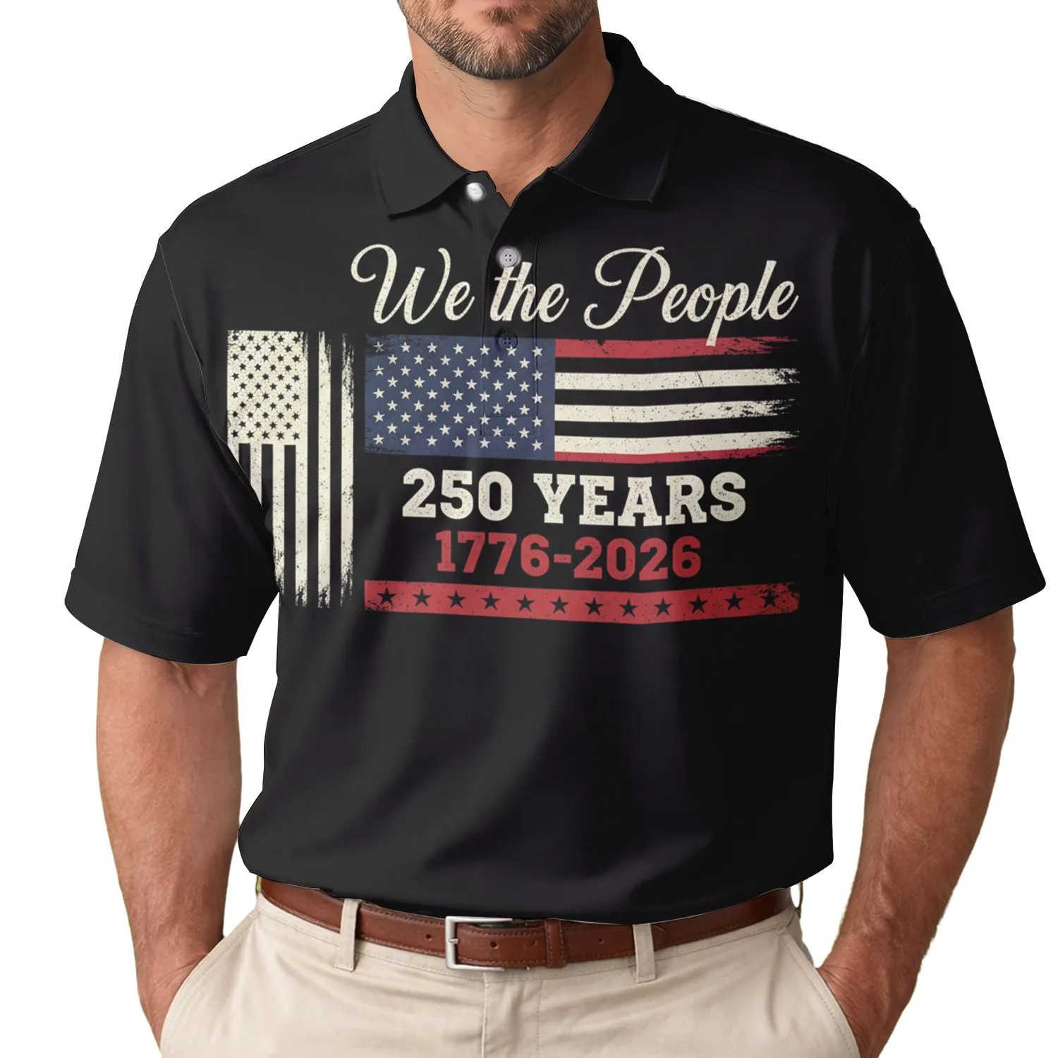 250th Anniversary We the People Distressed Flag 1776-2026 Polo Patriot Men's Polo Shirt (Lightweight) - 1