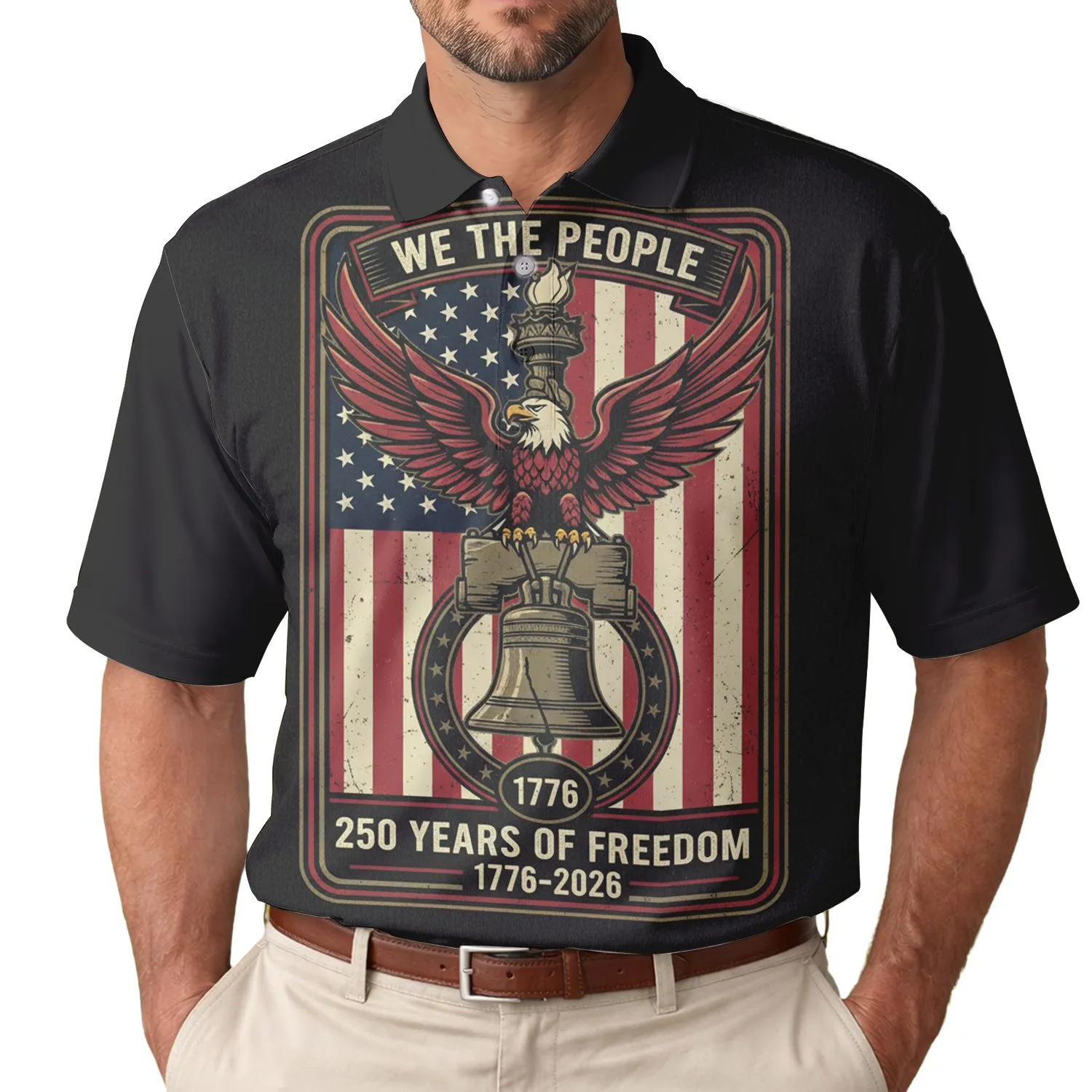 America 250th Commemorative We The People Emblem Eagle Liberty Bell 1776-2026 Men's Polo Shirt (Lightweight) - 1