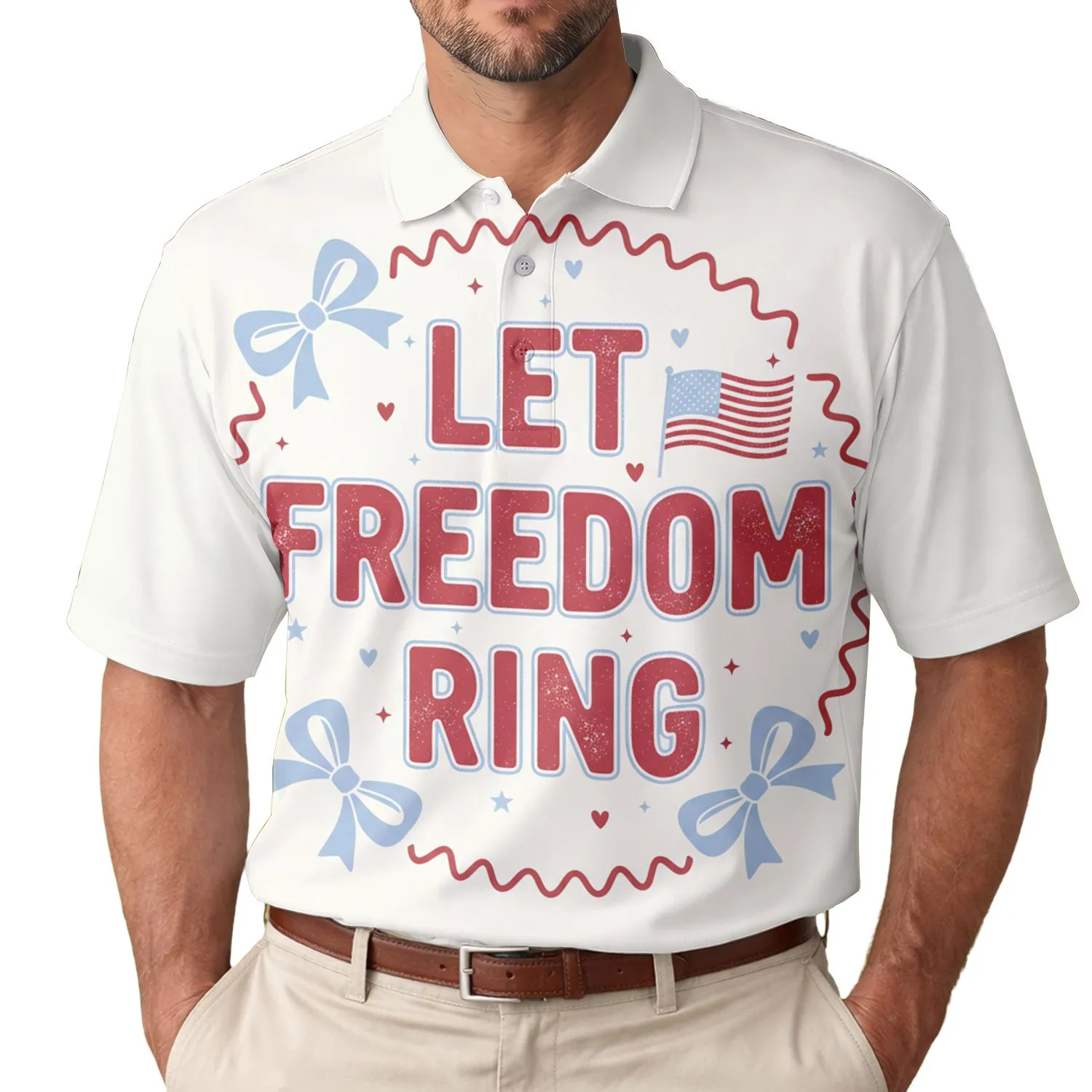 America 250th Birthday 1776 Let Freedom Ring Distressed Tropical Design Men's Polo Shirt (Lightweight) - 1