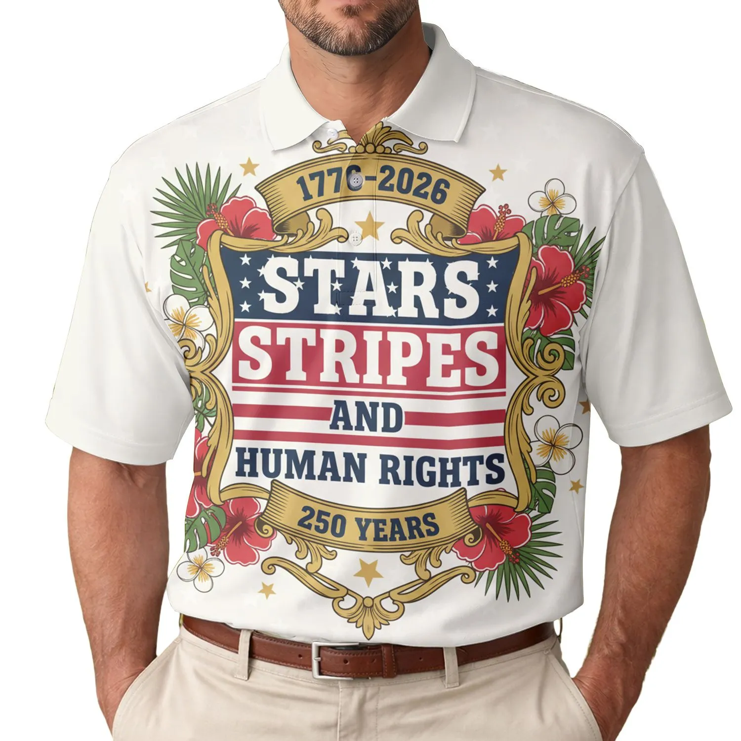 America 250th Birthday 1776-2026 Stars Stripes Human Rights Polo Design Men's Polo Shirt (Lightweight) - 1