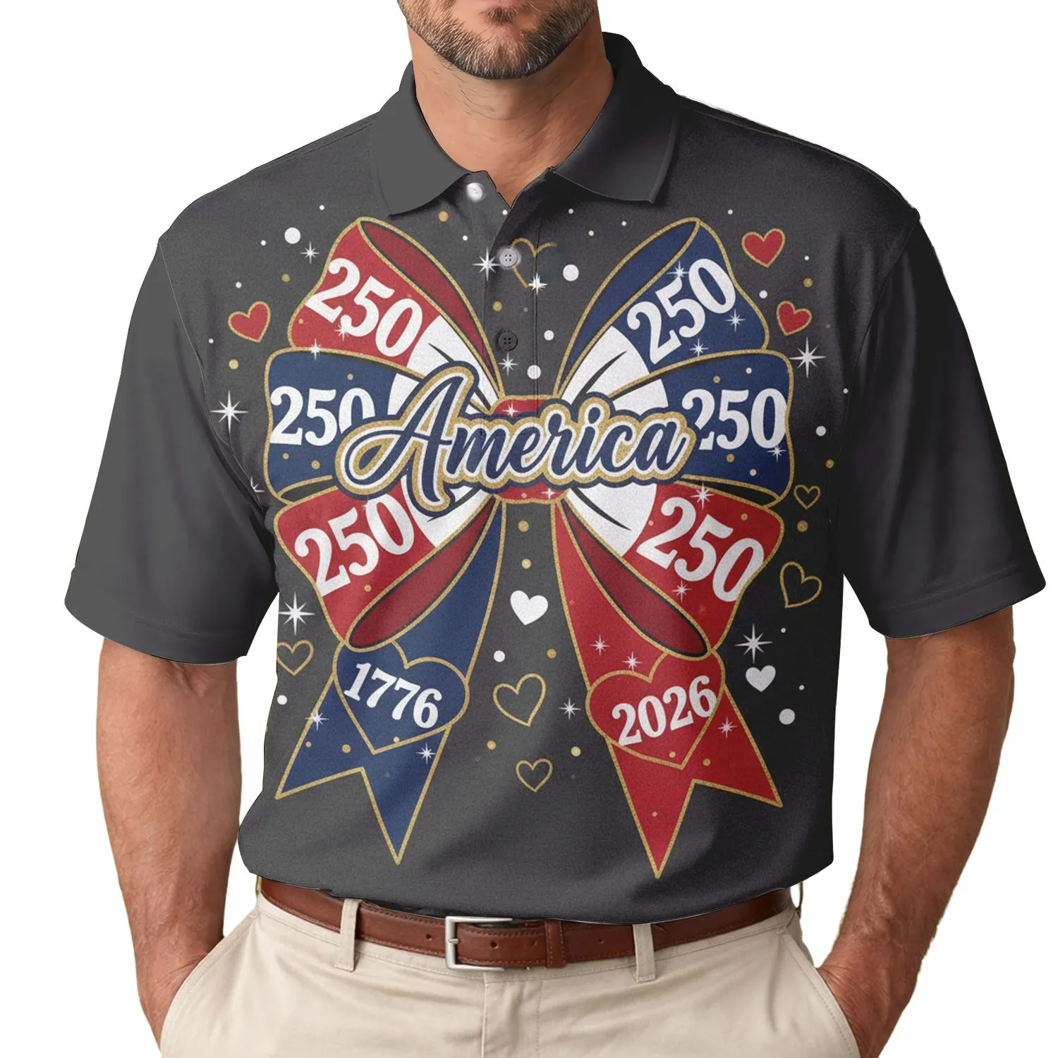 America 250th Anniversary Patriotic Bow 1776-2026 Tropical Americana Design Men's Polo Shirt (Lightweight) - 1
