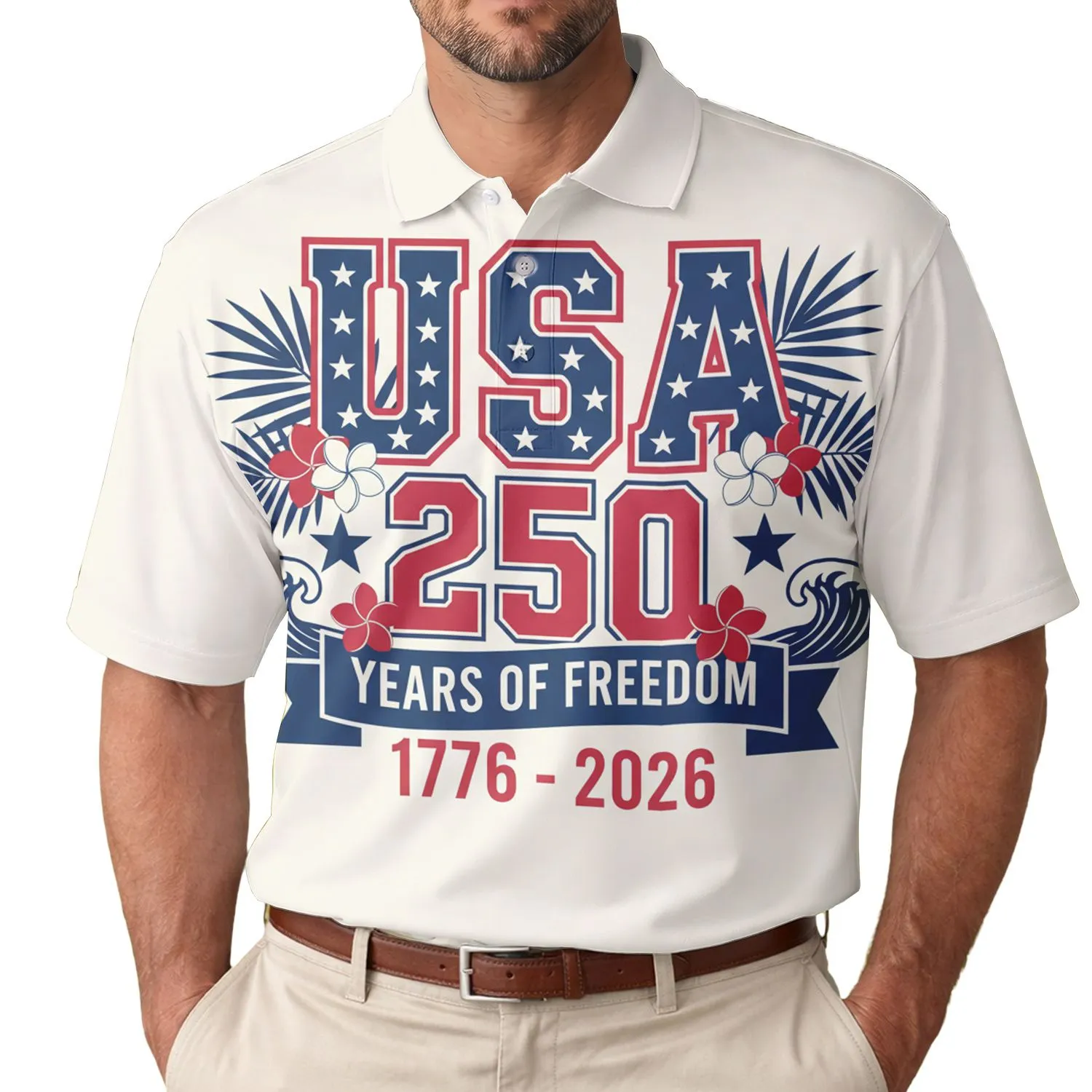 America 250th Anniversary USA 1776-2026 Years of Freedom Patriotic Tropical Men's Polo Shirt (Lightweight) - 1