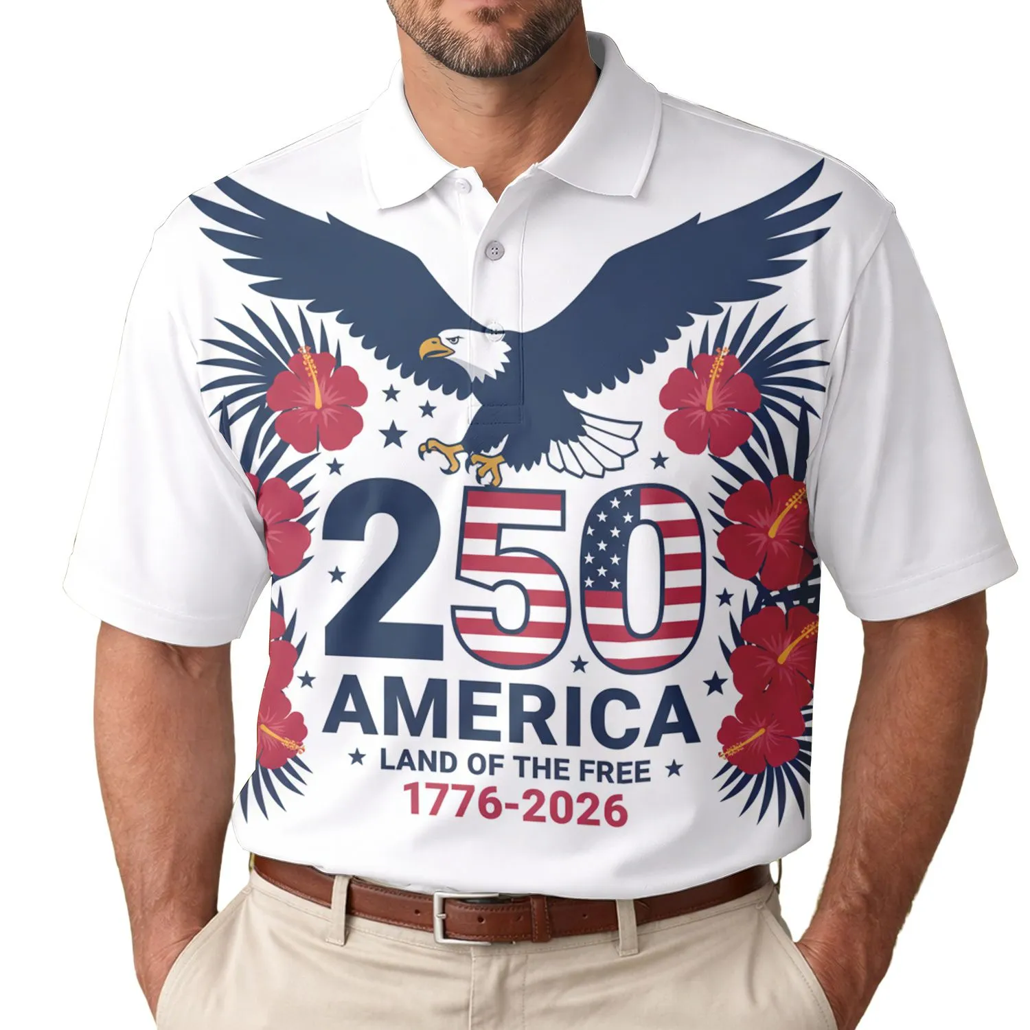 America 250th Anniversary Eagle Flag Stripes Land of the Free 1776-2026 Design Men's Polo Shirt (Lightweight) - 1
