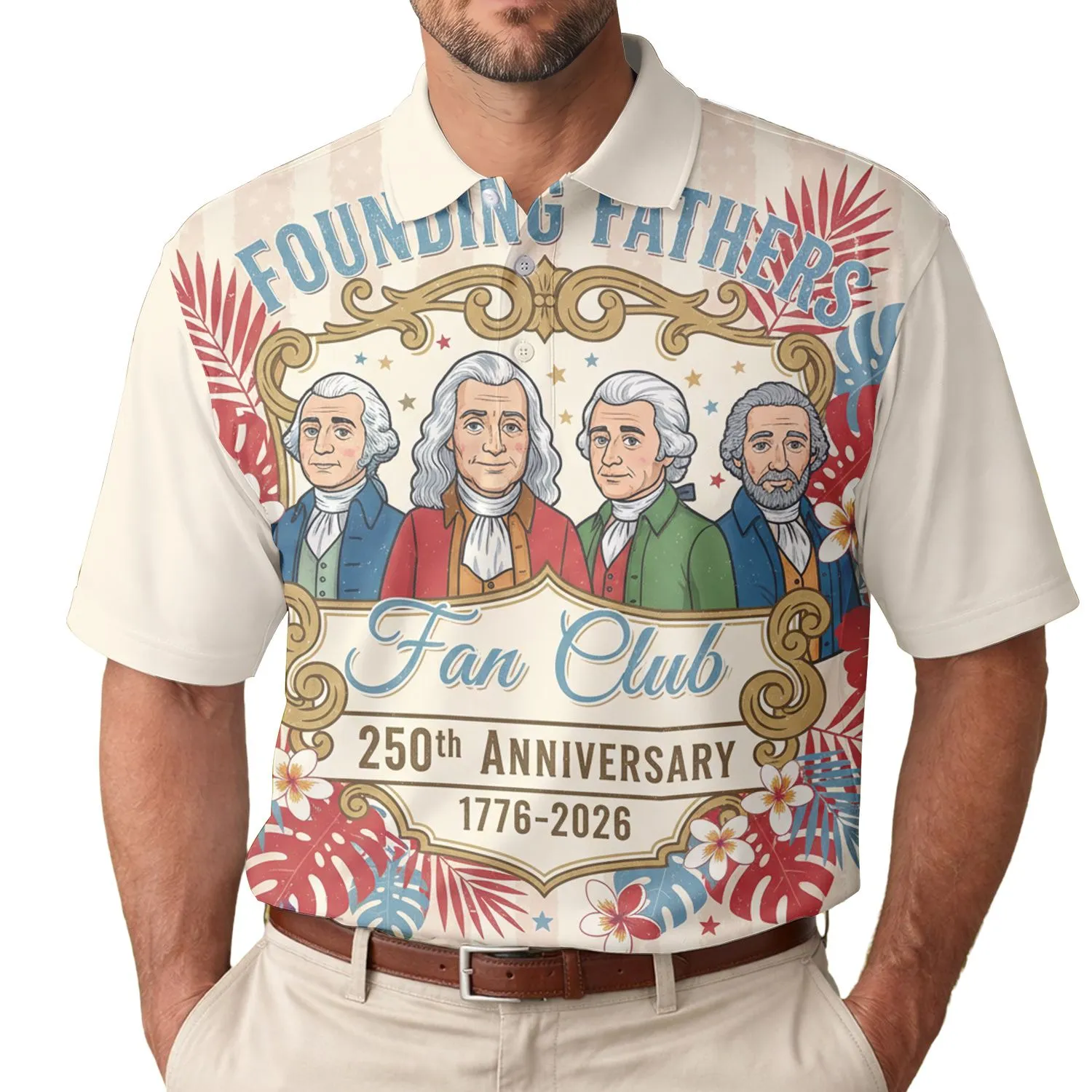 USA 250th Semiquincentennial Founding Fathers Polo Patriotic Emblem Men's Polo Shirt (Lightweight) - 1