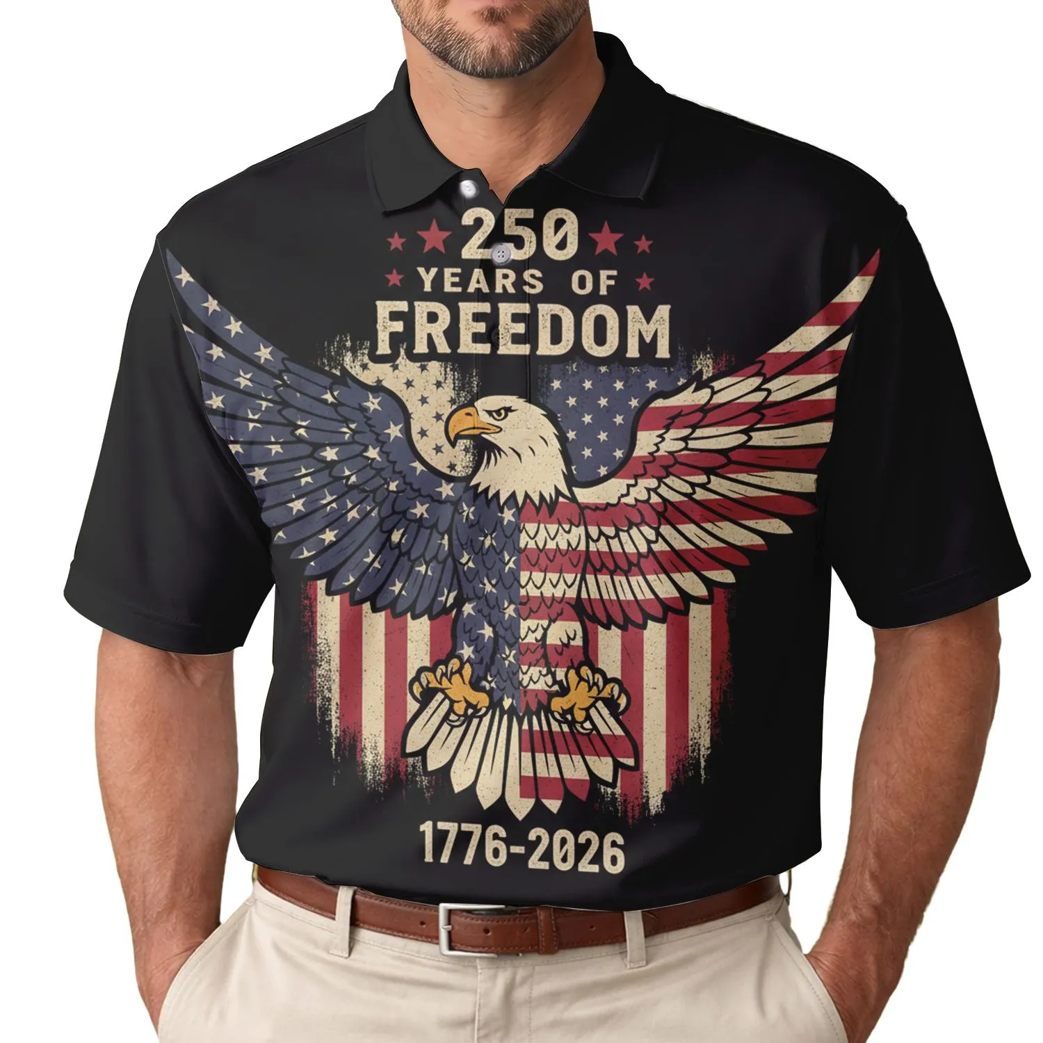 America 250th Freedom Eagle: Patriotic Polo Flag Design 1776-2026 Men's Polo Shirt (Lightweight) - 1