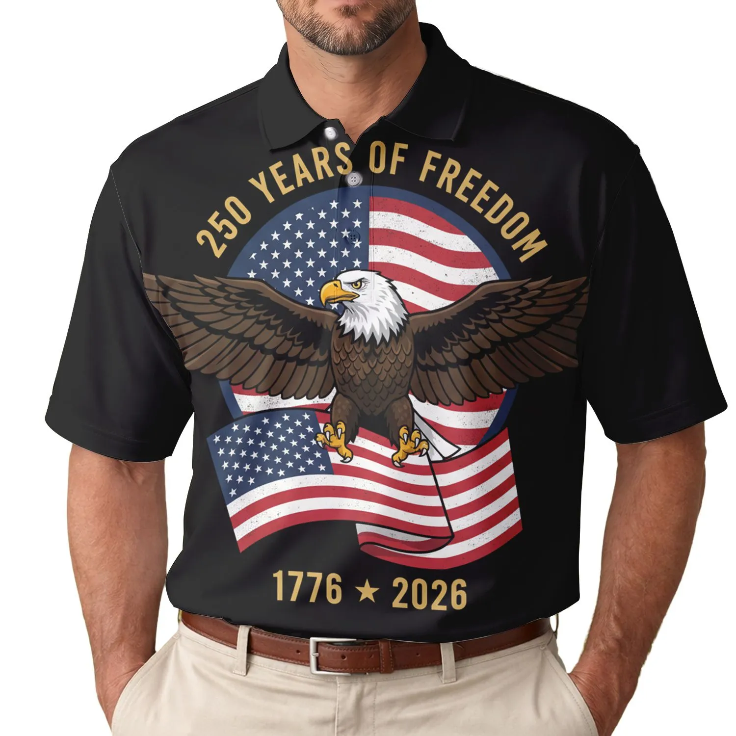 USA 250th Birthday Bald Eagle Flag 1776-2026 Freedom Celebration Design Men's Polo Shirt (Lightweight) - 1
