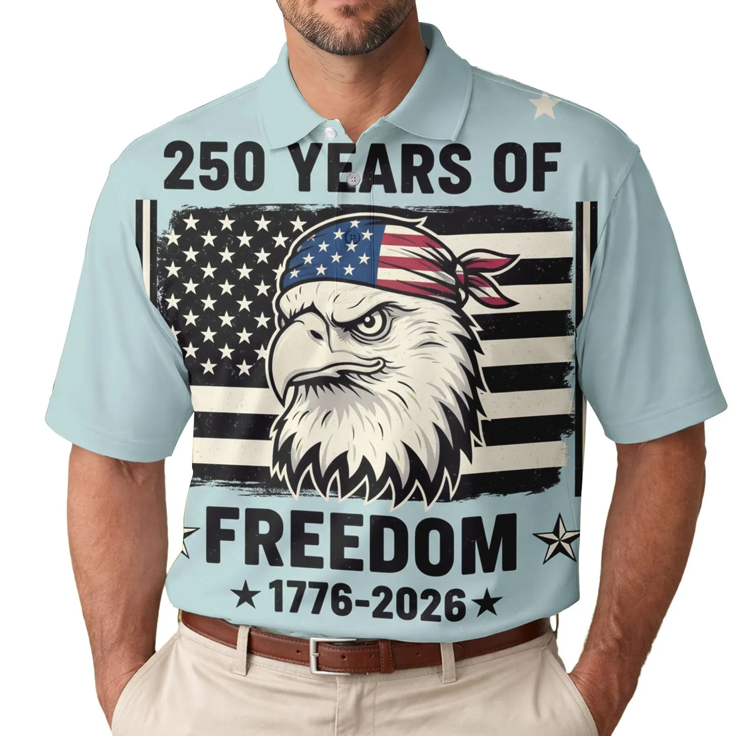 Patriotic Semiquincentennial Eagle: 250 Years Freedom, Polo Flag Bandana 1776-2026 Men's Polo Shirt (Lightweight) - 1