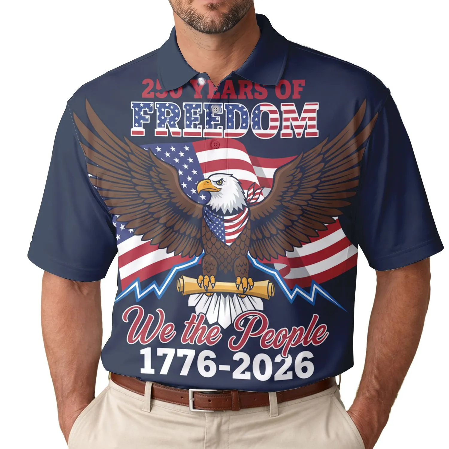 America 250th Eagle Flag Freedom 1776-2026 We the People Patriotic Anniversary Tribute Men's Polo Shirt (Lightweight) - 1