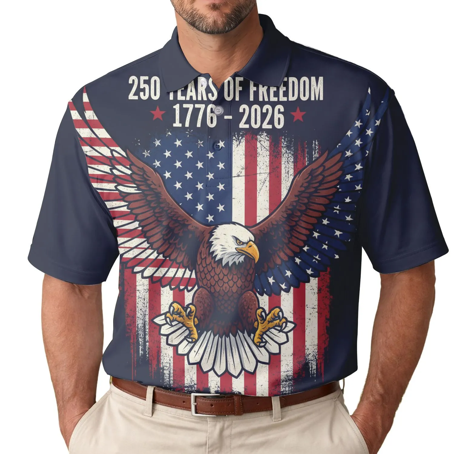 America 250th Anniversary Eagle Flag Feathers 1776-2026 Distressed Freedom Men's Polo Shirt (Lightweight) - 1