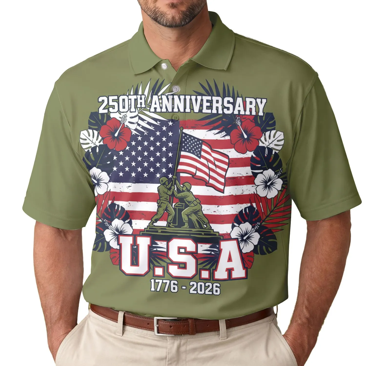 America 250th Anniversary Patriotic Flag Raise Polo Inspired 1776-2026 Men's Polo Shirt (Lightweight) - 1