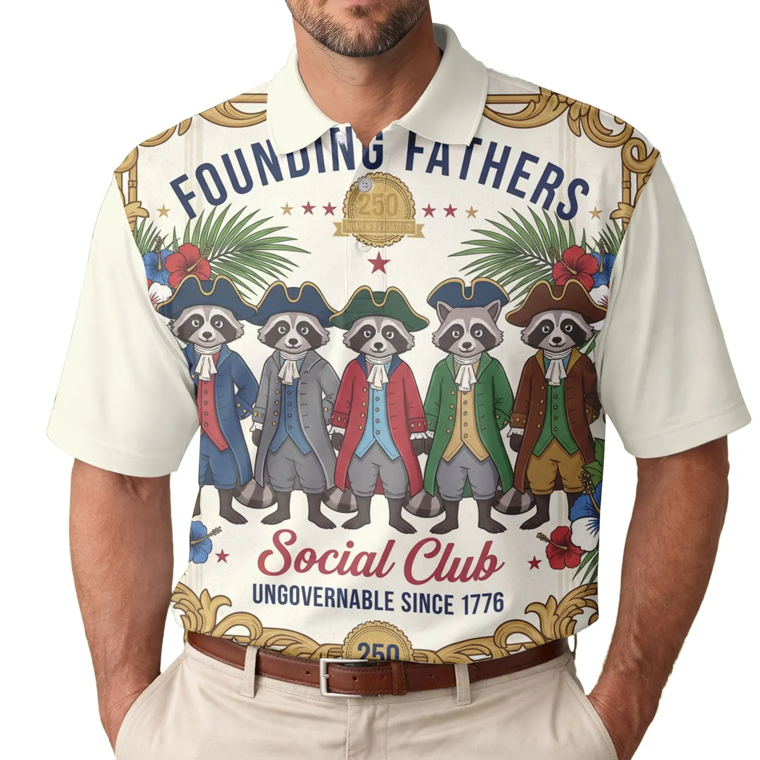America 250th Founding Raccoons Social Club UNGovernable 1776 Patriotic Polo Men's Polo Shirt (Lightweight) - 1