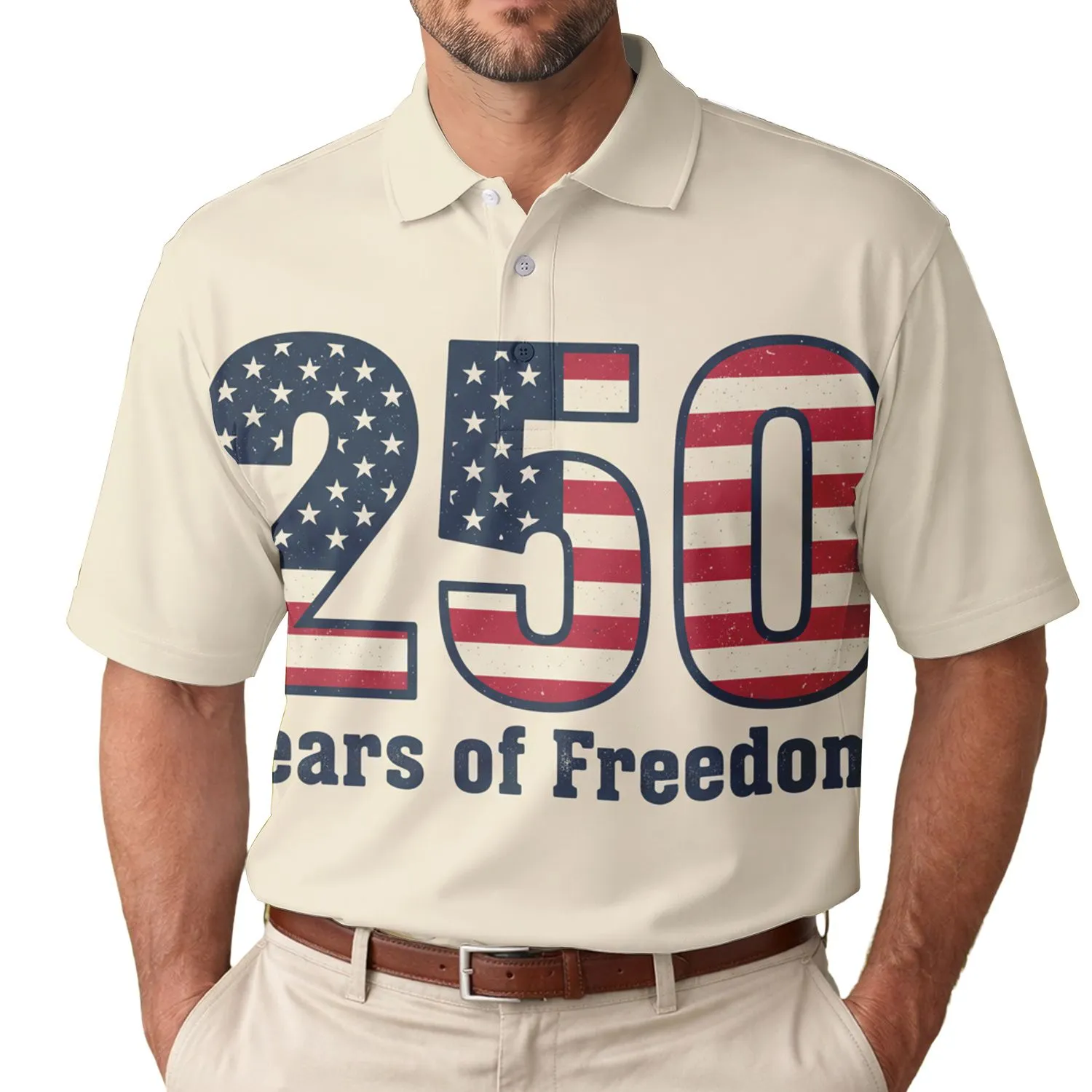 250th Anniversary USA Freedom Celebration Flag Numerals Vintage 1776 Design Men's Polo Shirt (Lightweight) - 1