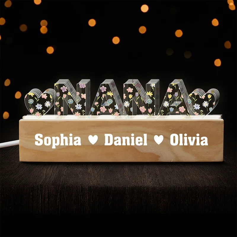 Personalized Flower Acrylic Name Night Light Mother's Day Gift - 1