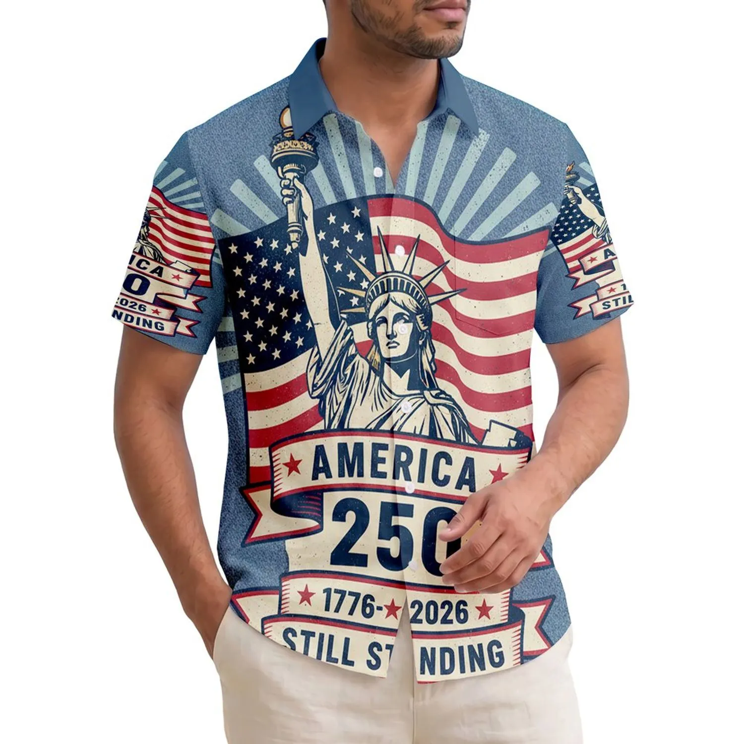 America 250th Anniversary Statue Liberty Flag 1776-2026 Still Standing Short-sleeve Hawaiian Shirt - 1
