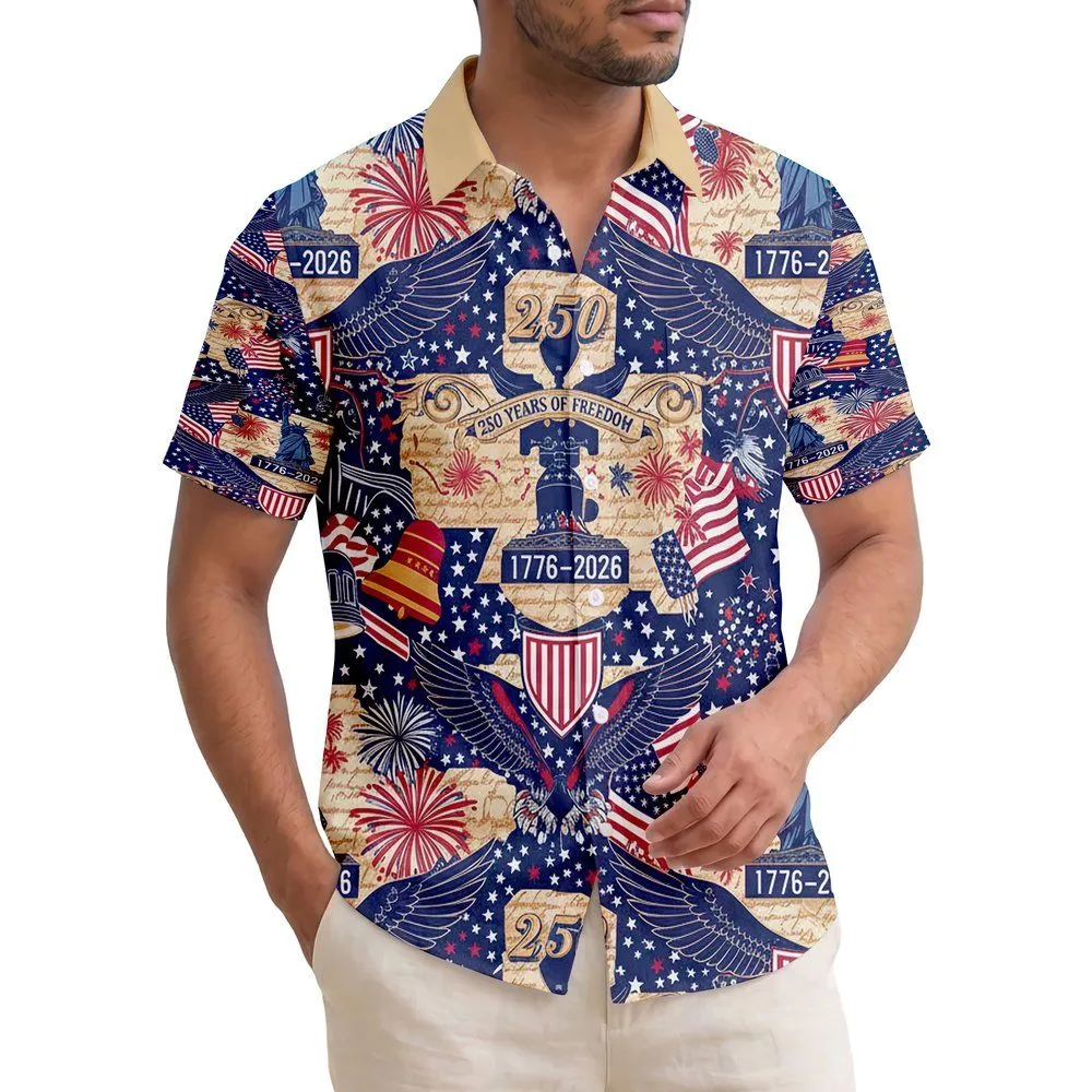 America 250th Birthday Patriotic Hawaiian Liberty Eagle Capitol Stars Stripes Short-sleeve Hawaiian Shirt - 1