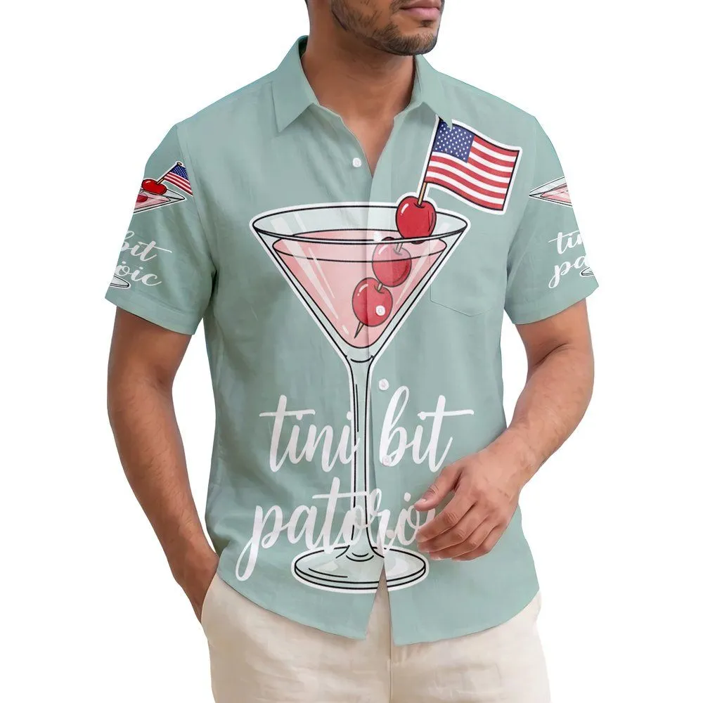 America 250th Birthday Martini Glass Flag 'tini bit patriotic' Script Seafoam Short-sleeve Hawaiian Shirt - 1