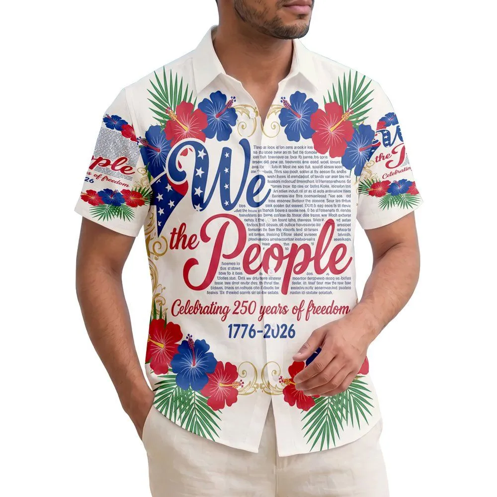 America 250th We The People Ribbon Script Hawaiian Hibiscus 1776 Freedom Commemorative Short-sleeve Hawaiian Shirt - 1