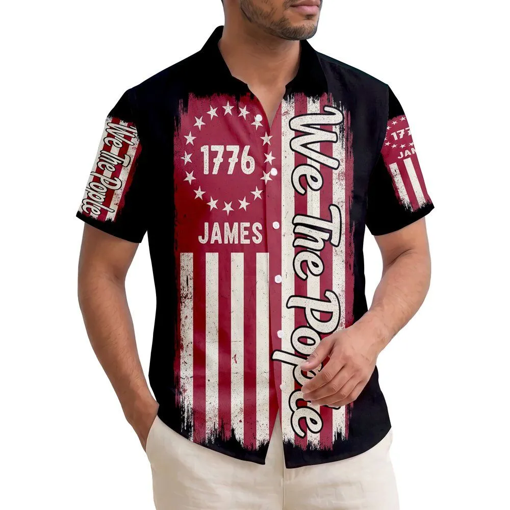 James Patriotic USA 250th Distressed Flag 13 Stars 1776 We The People Short-sleeve Hawaiian Shirt - 1