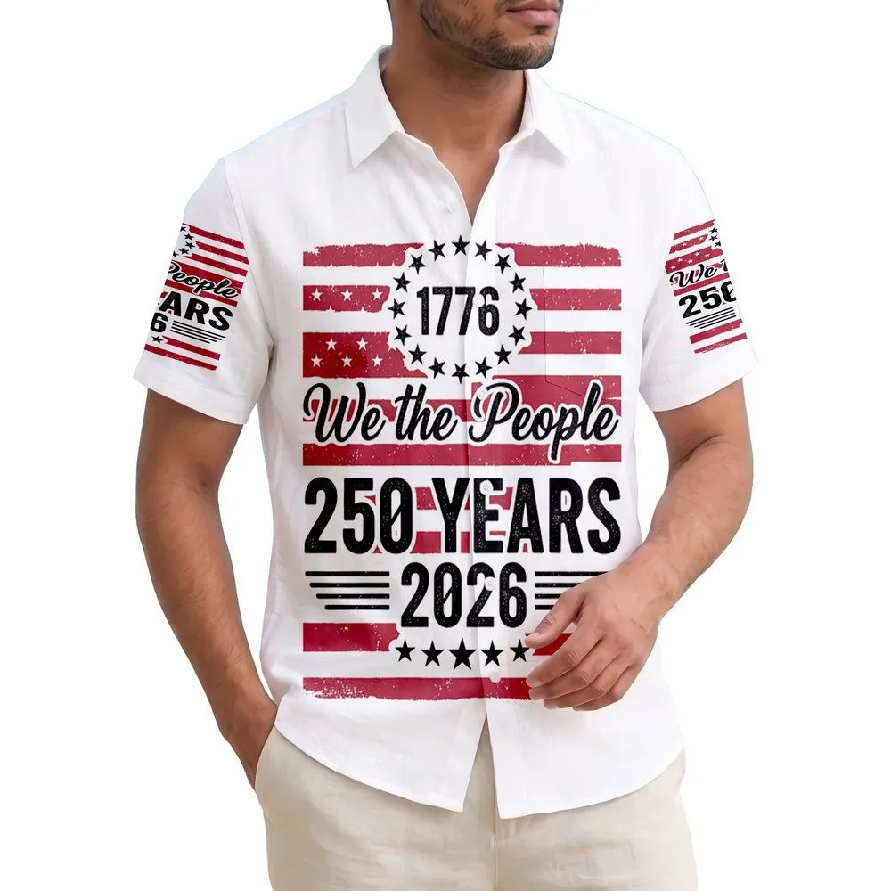 America 250th Anniversary Patriotic Hawaiian We The People Distressed Flag Short-sleeve Hawaiian Shirt - 1