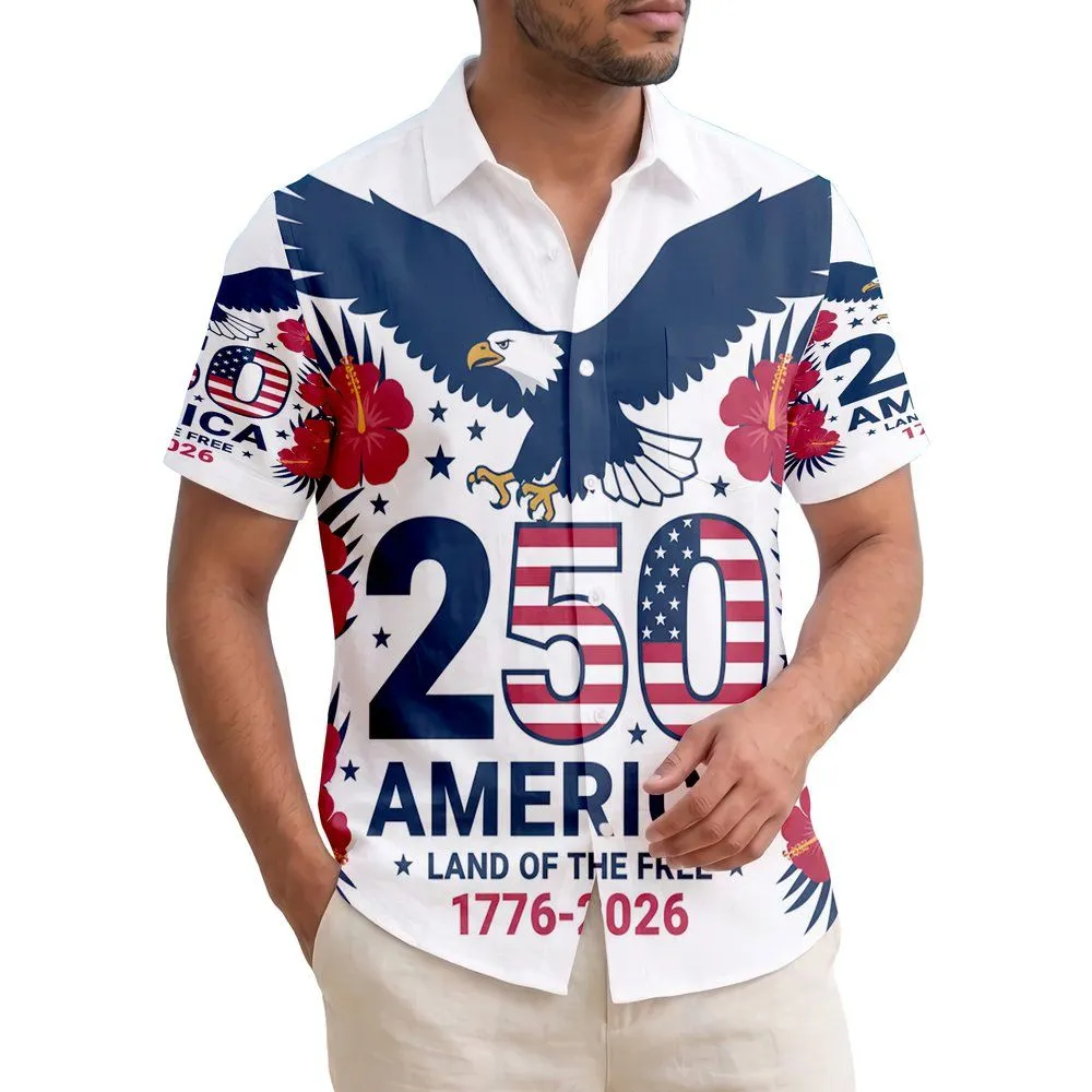 America 250th Anniversary Eagle Flag Stripes Land of the Free 1776-2026 Design Short-sleeve Hawaiian Shirt - 1