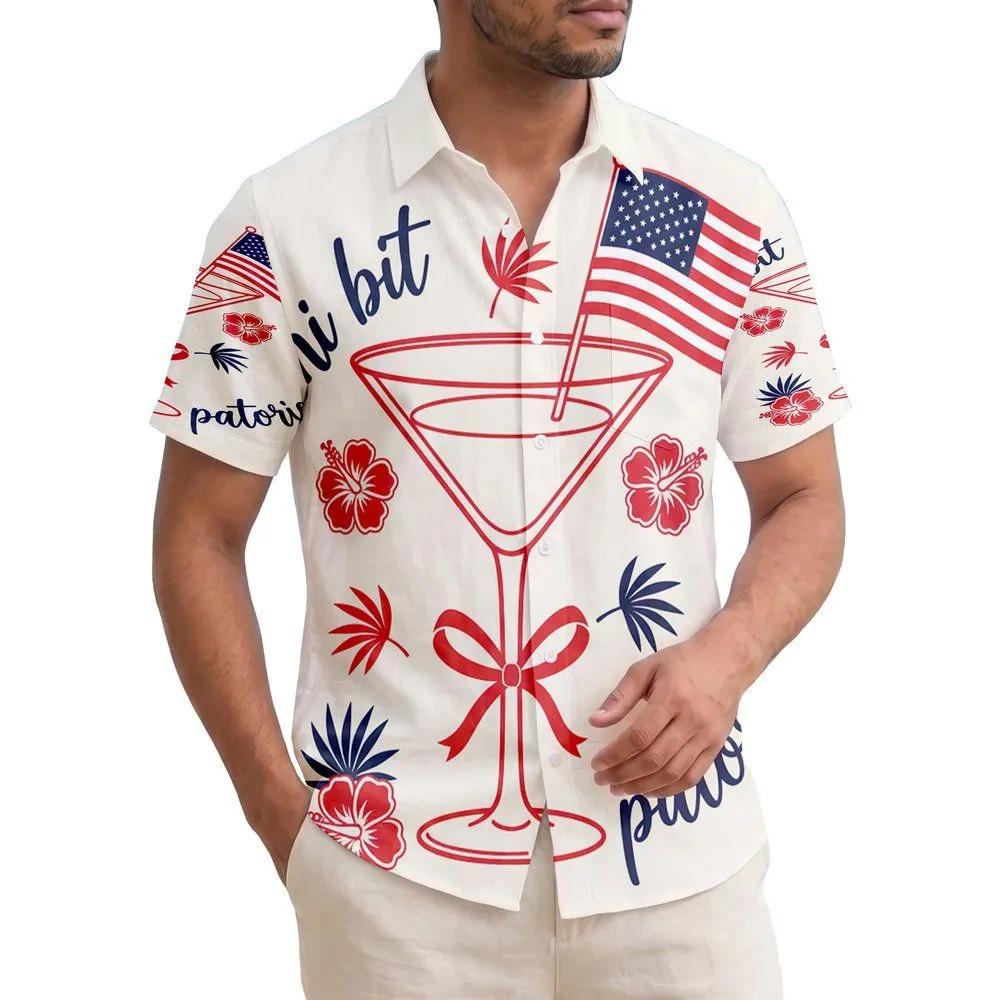 America 250th: 'Tini Bit Patriotic' Martini Flag Crimson Red Hawaiian Celebration Short-sleeve Hawaiian Shirt - 1