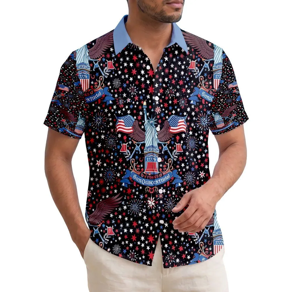 America's 250th Freedom: Patriotic Hawaiian Design with Lady Liberty & Eagles Short-sleeve Hawaiian Shirt - 1