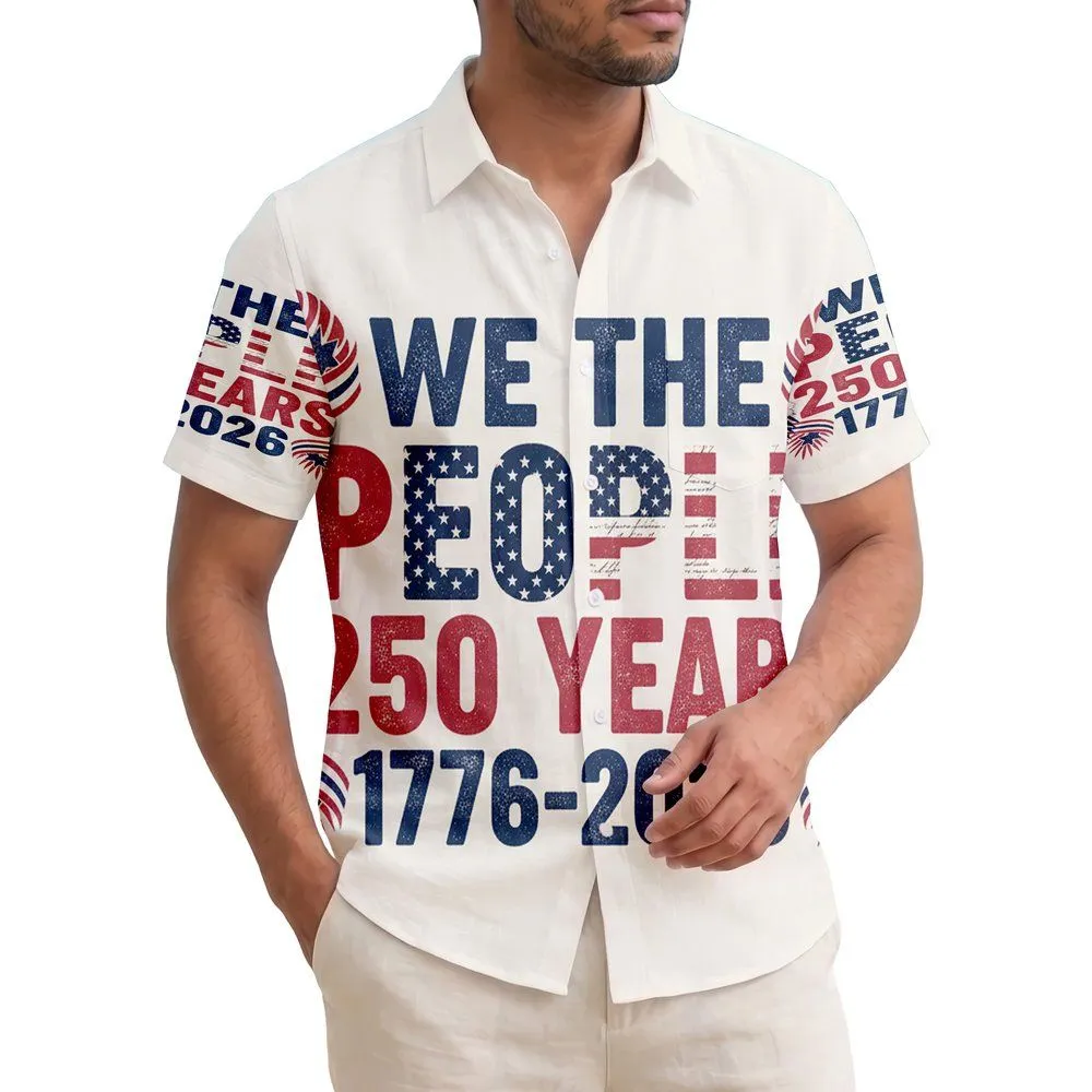 250th Anniversary WE THE PEOPLE 1776 Flag Tropical Hibiscus Patriot Short-sleeve Hawaiian Shirt - 1