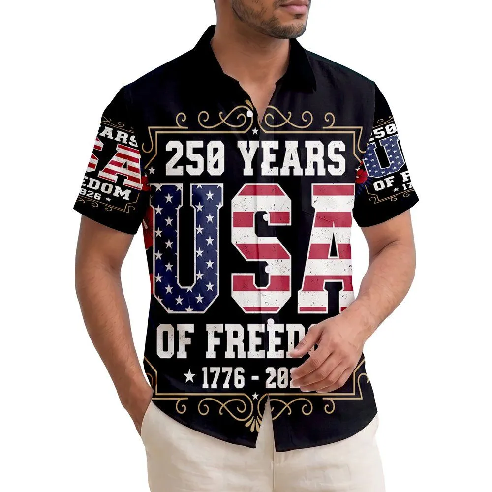 America 250th Anniversary 250 Years USA Flag 1776 Freedom Hibiscus Palm Scrollwork Short-sleeve Hawaiian Shirt - 1