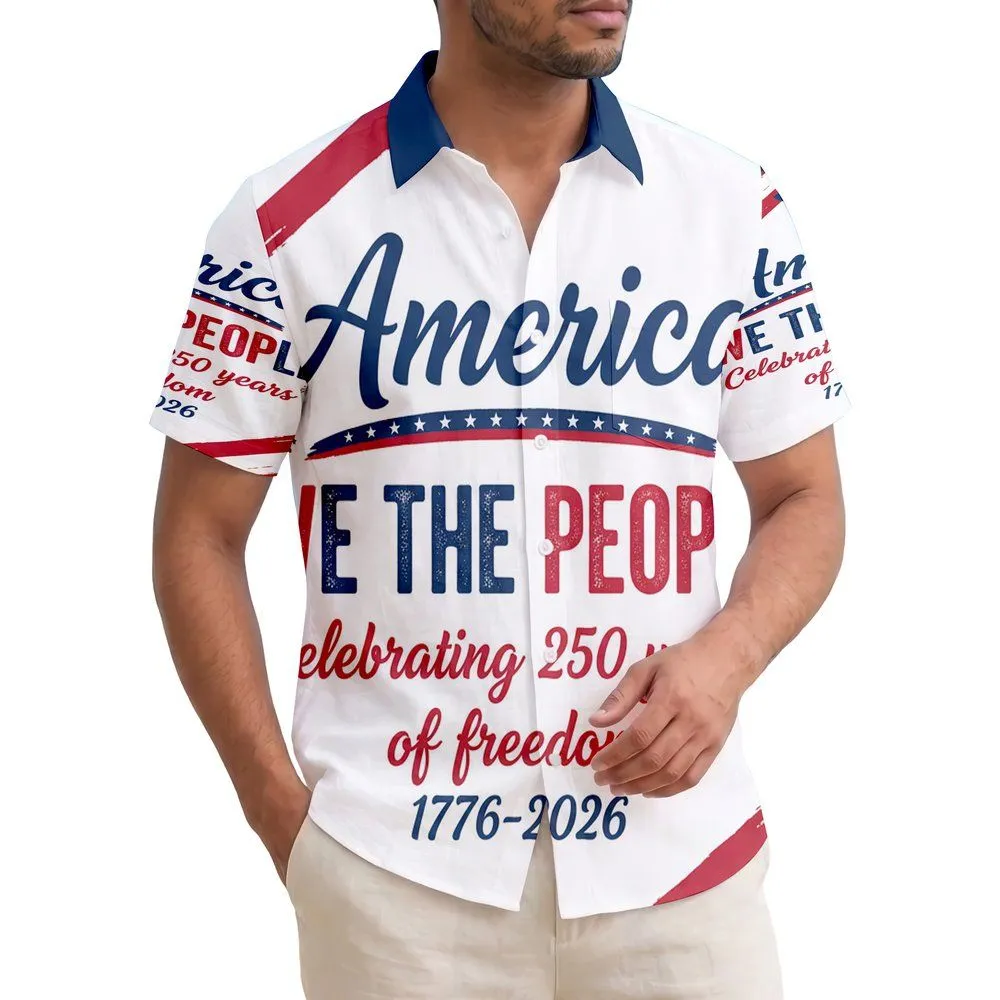 America 250th Anniversary We The People 1776 Star Spangled Hawaiian Script Short-sleeve Hawaiian Shirt - 1
