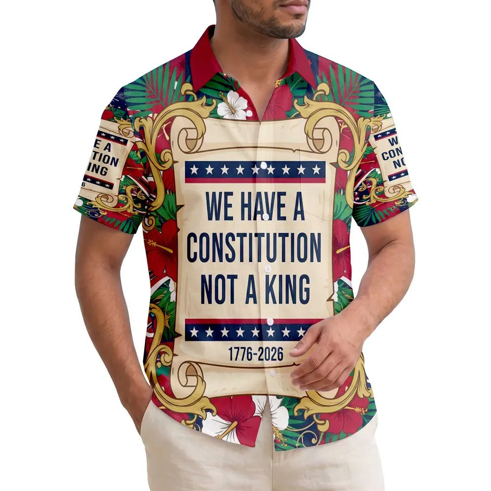 America 250th Anniversary: Constitution Scroll, Patriotic Tropical Palms & Hibiscus, 1776-2026 Short-sleeve Hawaiian Shirt - 1