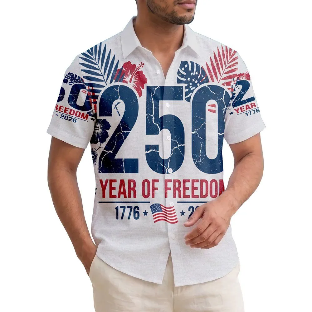 America's 250th Semiquincentennial 1776-2026 Patriotic Distressed Tropical Freedom Short-sleeve Hawaiian Shirt - 1