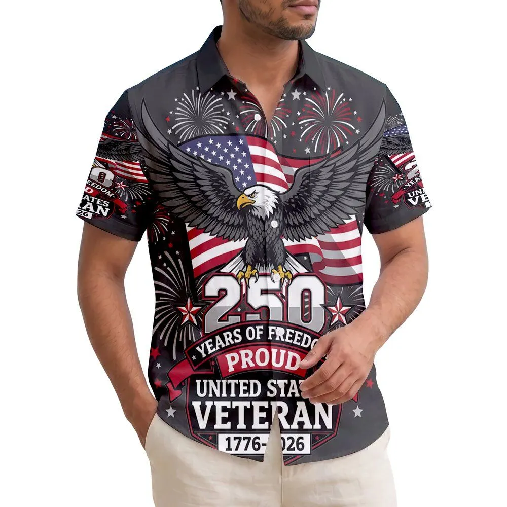 United States Veteran America 250th Anniversary Eagle Flag Freedom Commemoration Short-sleeve Hawaiian Shirt - 1