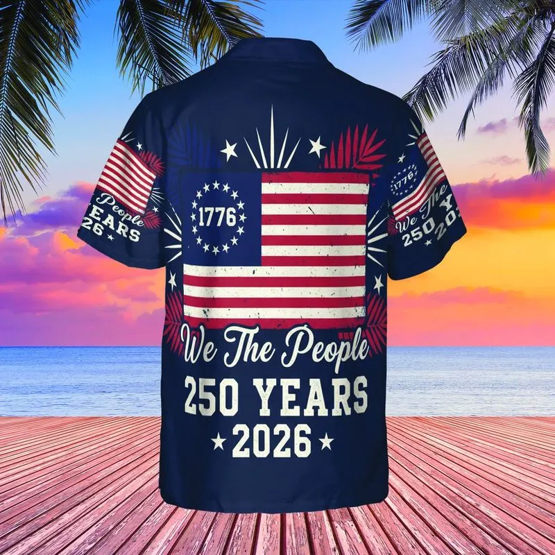 America 250th: We The People 1776 Distressed Flag Tropical Starburst Patriot Short-sleeve Hawaiian Shirt - 1