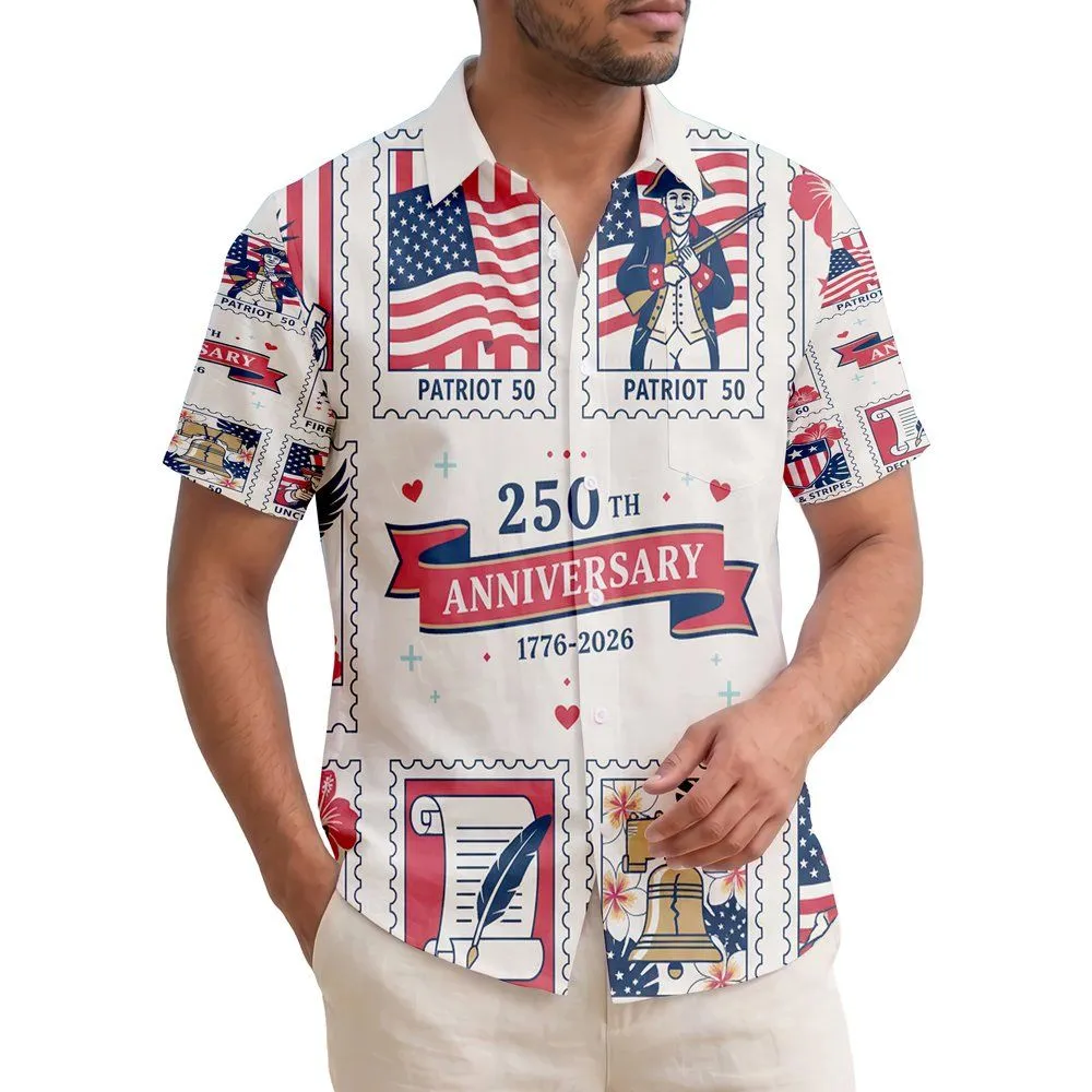 America 250th Birthday Commemorative Patriotic Stamp Collection 1776-2026 Short-sleeve Hawaiian Shirt - 1