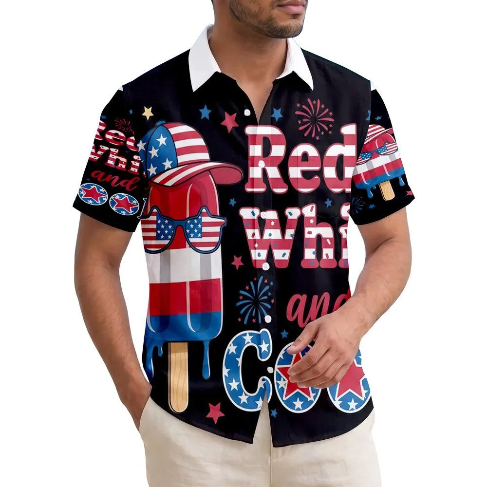 America 250th Birthday Patriotic Hawaiian Popsicle: Red White Cool, Stars & Stripes Cap Short-sleeve Hawaiian Shirt - 1