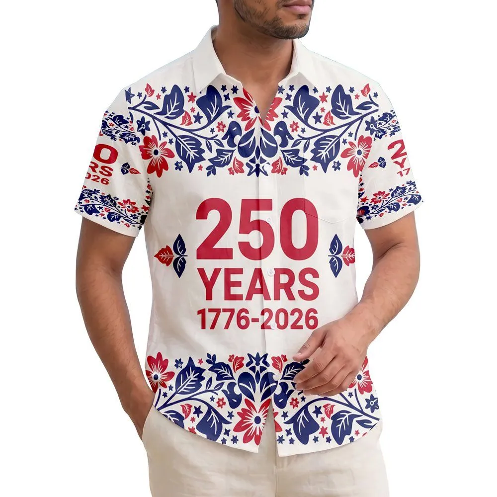 America 250th Birthday: 1776-2026 Patriotic Americana Tropical Folk Art Short-sleeve Hawaiian Shirt - 1