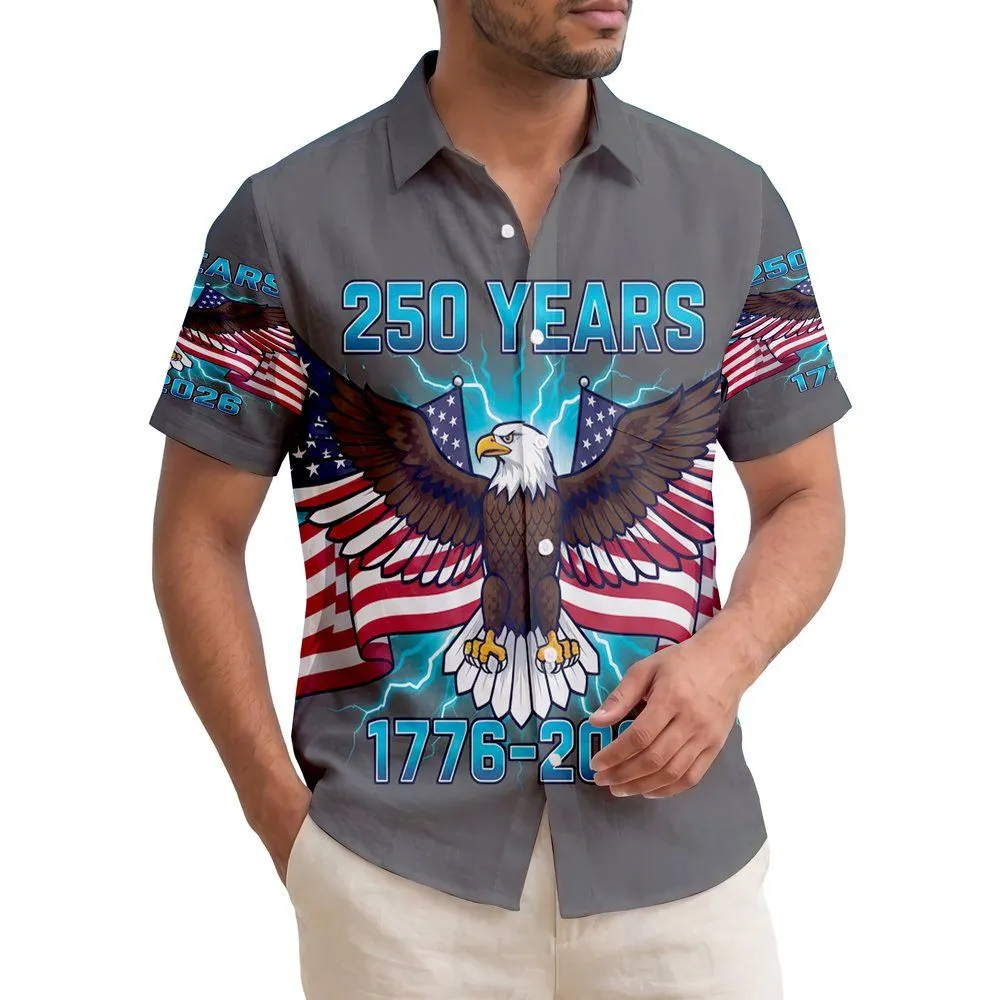 America 250th Bald Eagle Flag Lightning Commemorative 1776-2026 Short-sleeve Hawaiian Shirt - 1