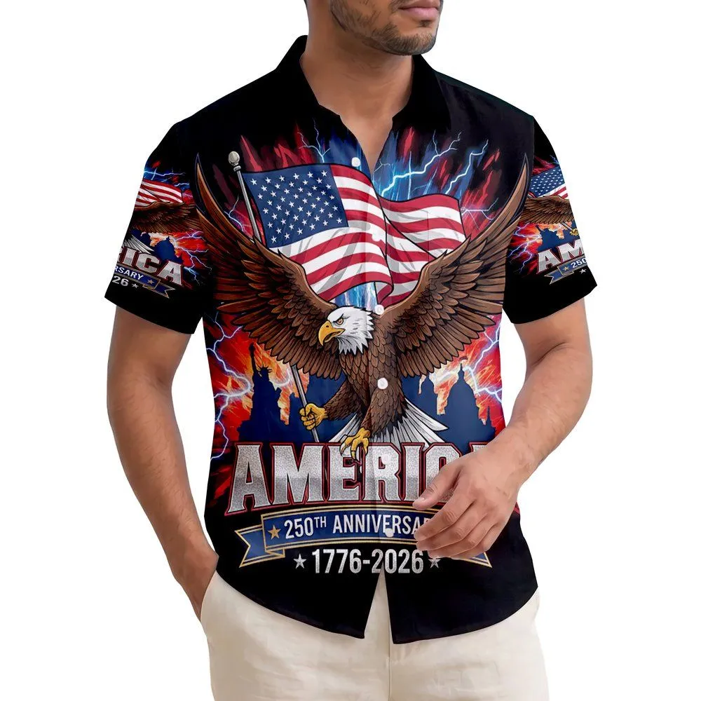 America 250th Anniversary Patriot Bald Eagle Flag Liberty Capitol 1776-2026 Short-sleeve Hawaiian Shirt - 1