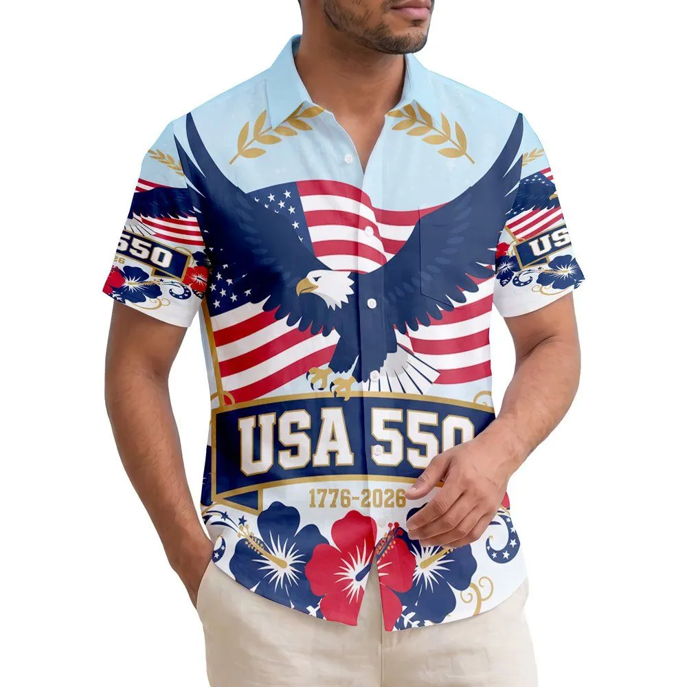 America 250th Birthday Eagle Flag Wreath – 1776-2026 Semiquincentennial Design Short-sleeve Hawaiian Shirt - 1
