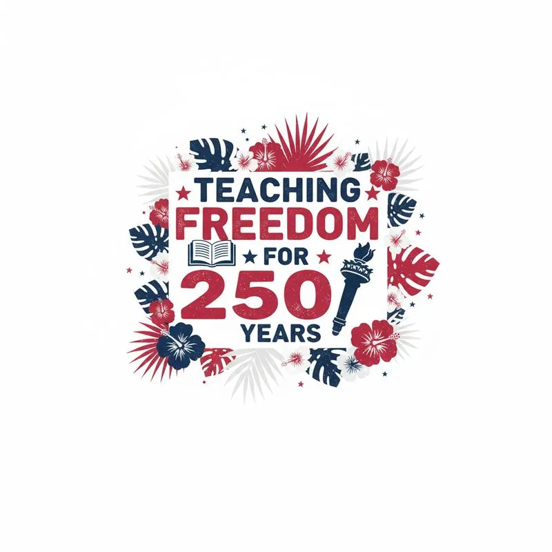 America 250th Anniversary Freedom: Teaching Freedom, Book & Torch, Hawaiian Patriotic Motif Short-sleeve Hawaiian Shirt - 1