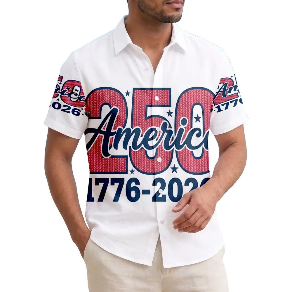 America's 250th Birthday 1776-2026 Patriotic Hawaiian Hibiscus Star Laurel Short-sleeve Hawaiian Shirt - 1