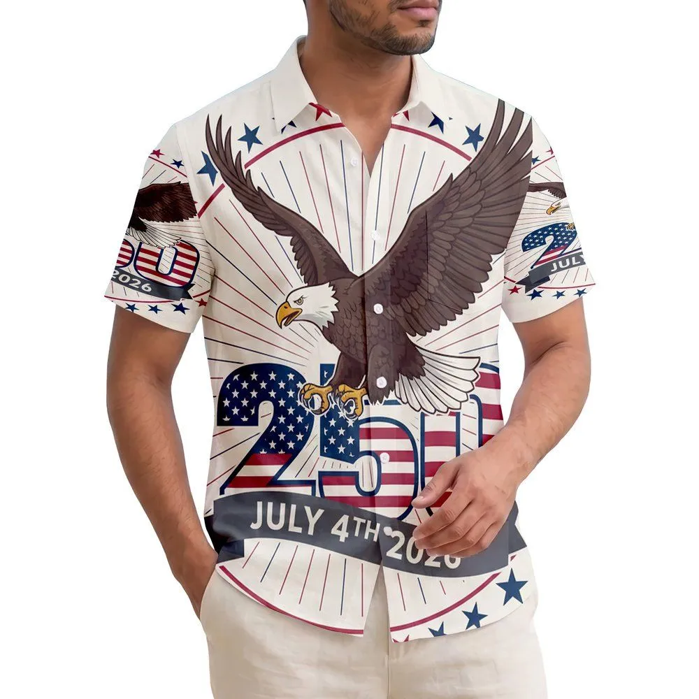 America 250th Semiquincentennial Bald Eagle Flag 250 July 4th 2026 Short-sleeve Hawaiian Shirt - 1