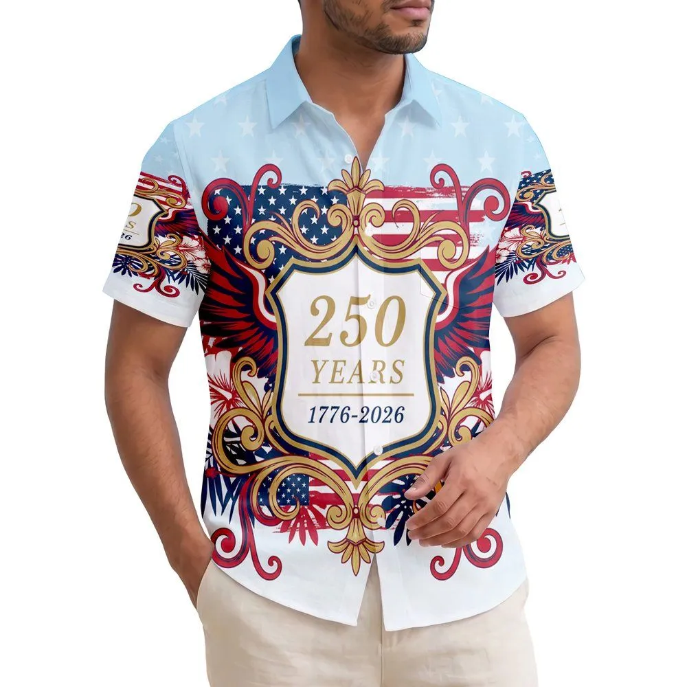 America 250th Anniversary Patriotic Vintage Emblem: 1776-2026 Hawaiian Flag Design Short-sleeve Hawaiian Shirt - 1