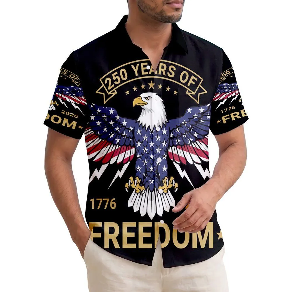 USA 250th Birthday Eagle Flag Wings Lightning Freedom 1776 2026 Short-sleeve Hawaiian Shirt - 1