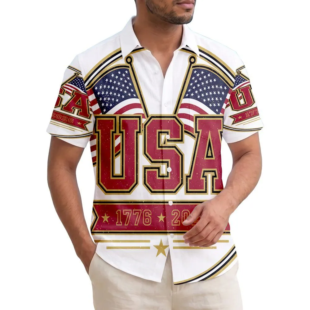 USA 250th Anniversary Patriotic Collegiate Flags 1776-2026 Gold Star Commemoration Short-sleeve Hawaiian Shirt - 1