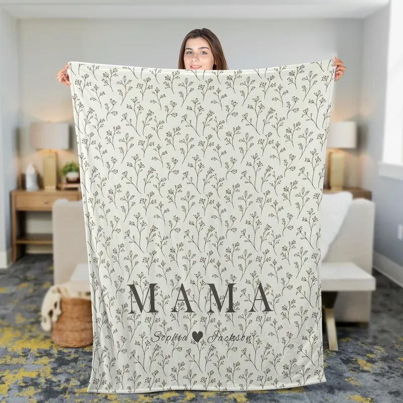 Personalized Mama with Kids Names Fleece Blanket Mother's Day Gift - 1