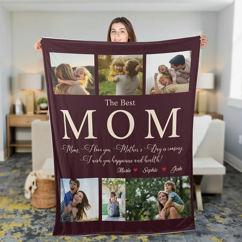 Personalized Mom Photo With Kid's Message Fleece Blanket Mother's Day Gift - 1