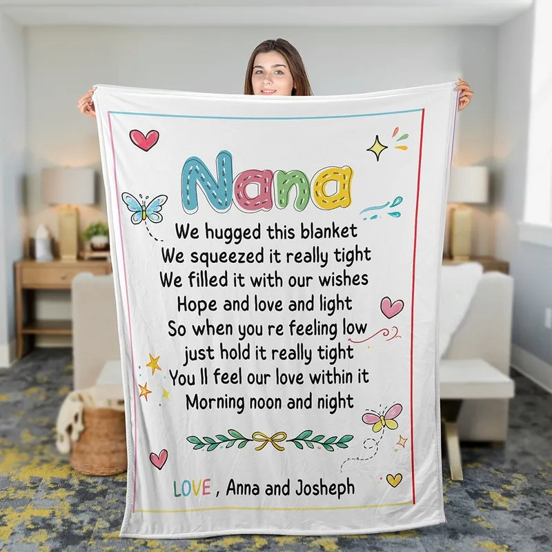 Personalized Nana and Kids Fleece Blanket Mother's Day Gift - 1